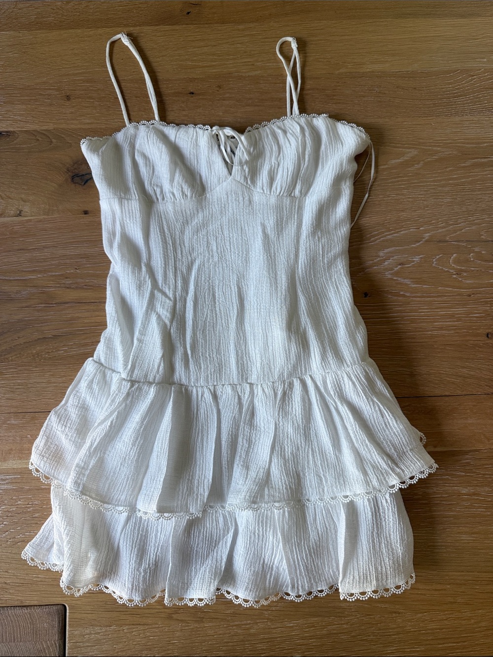 Ivory Tiered Ruffle Mini Dress with Smocked Bodice